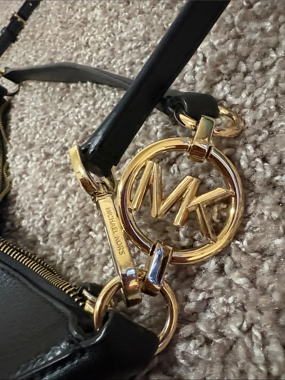 Michael Kors Black Leather Hobo Shoulder Bag with Gold Hardware